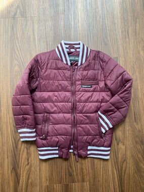 Members Only | Kids Maroon Quilted Puffer Jacket with Striped Trim